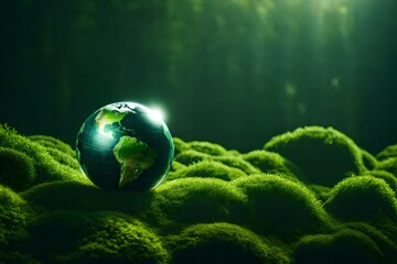 Obraz na płótnie Canvas green planet earth with grass Created using generative AI tools