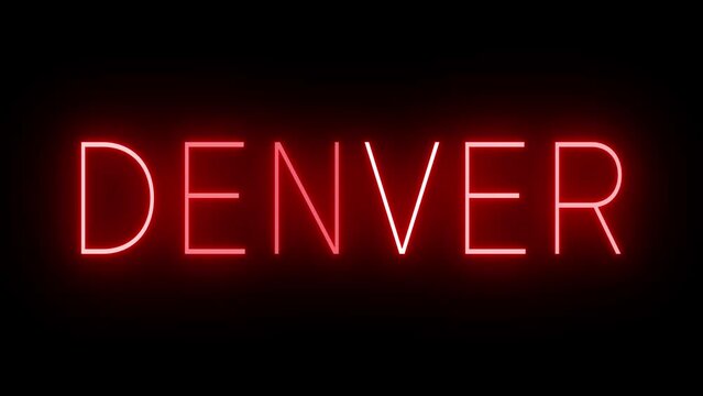 Red flickering and blinking animated neon sign for the city of Denver
