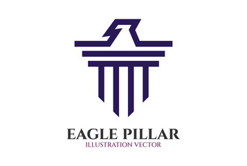 Geometric Eagle Falcon Hawk with Pillar Column for Attorney Law Icon Symbol Illustration
