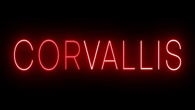 Red flickering and blinking animated neon sign for the city of Corvallis