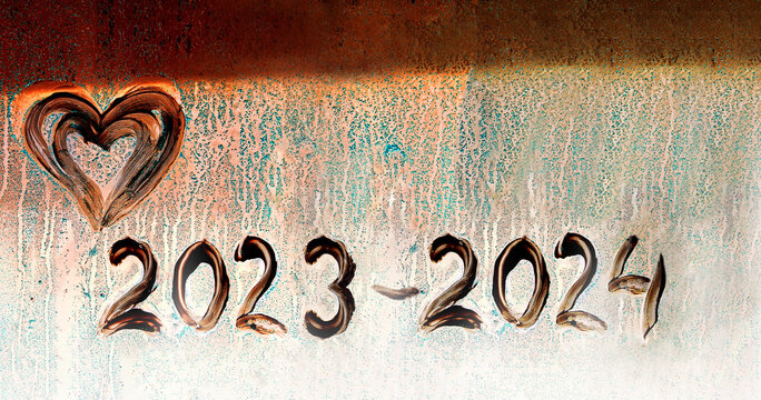 Heart and numbers 2023,2024. Old 2023 and New 2024 give birth to love.