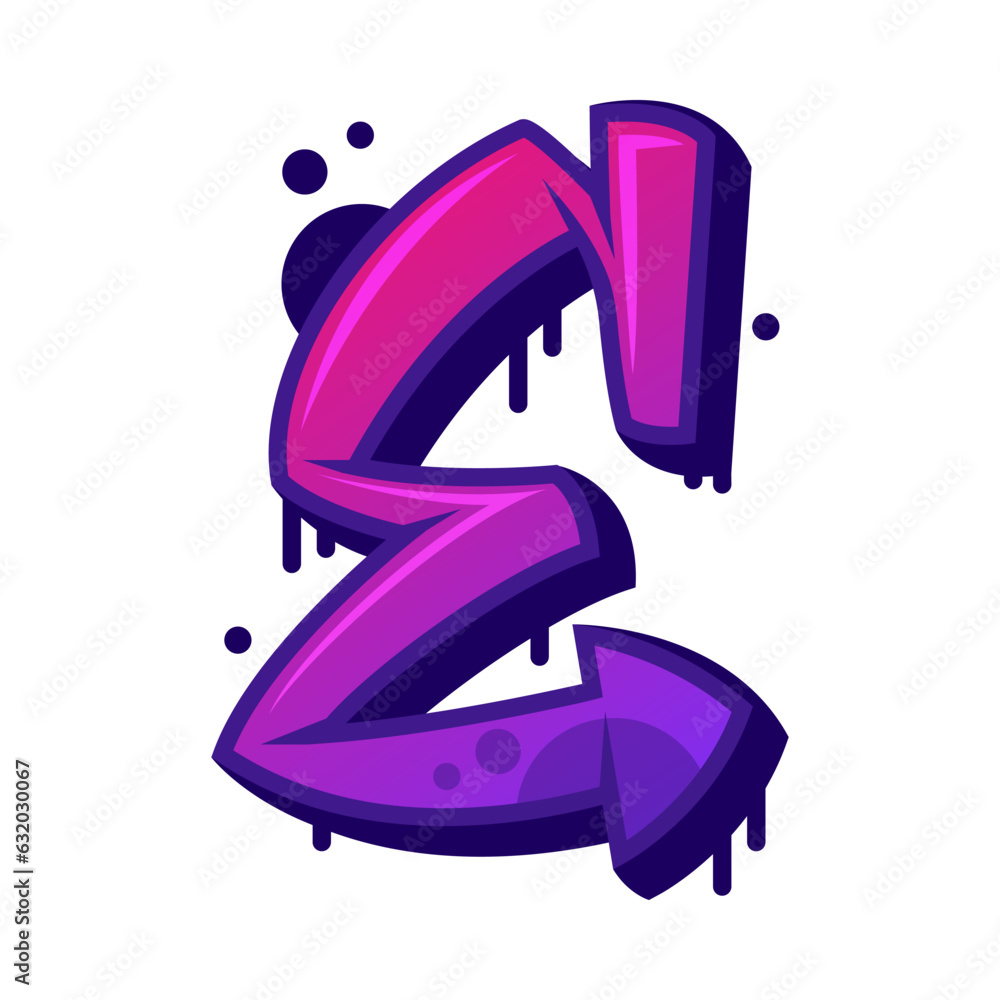 Wall mural Graffiti Alphabet Purple Font and Uppercase Letter E Vector Illustration