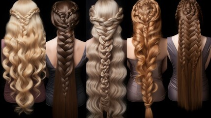 set of plaited hair in different hair colours