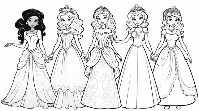 set of Princesses Colouring Template