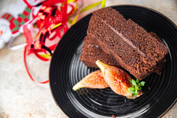 christmas chocolate cake dessert holiday treat new year christmas celebration meal food snack on the table copy space food background rustic top view