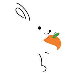 Illustration of rabbit with orange for cartoon character, comic, mascot, Korea's Chuseok celebration, Asian ceremony, easter, animal print, rabbit sticker, pet shop, vet, zoo, cute patches, brooch
