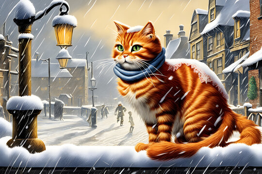 
snowy day cat Generative AI