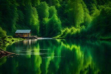 lake in the forest   Created using generative AI tools