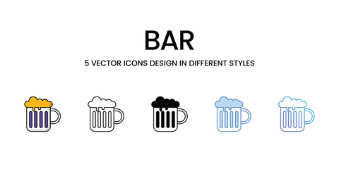 Bar Icon Design in Five style with Editable Stroke. Line, Solid, Flat Line, Duo Tone Color, and Color Gradient Line. Suitable for Web Page, Mobile App, UI, UX and GUI design.