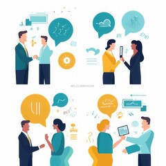 Communication discussion, dialogue. Set of business  illustration, Generative AI