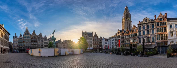 Foto op Canvas Antwerp Belgium, sunrise panorama city skyline at Grote Markt (Large Market) Square © Noppasinw