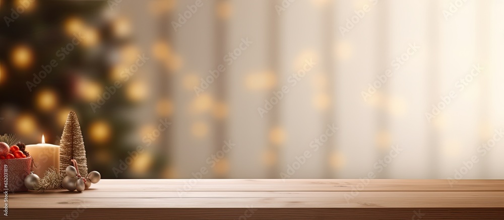 Aufkleber A table in a corner of a home interior with empty space for your product, with a blurred background and a hint of Christmas decorations. copy space available.