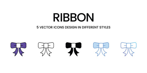 Ribbon Icon Design in Five style with Editable Stroke. Line, Solid, Flat Line, Duo Tone Color, and Color Gradient Line. Suitable for Web Page, Mobile App, UI, UX and GUI design.