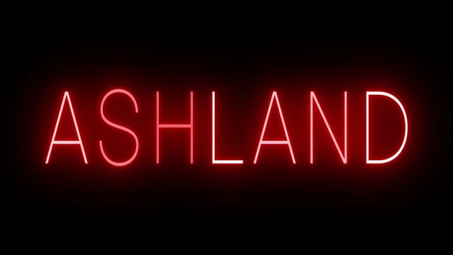 Red flickering and blinking neon sign for Ashland