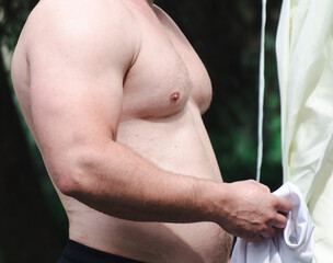 Inflated chest fitness men. Close-up
