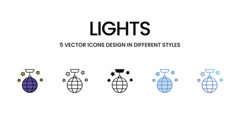 Lights Icon Design in Five style with Editable Stroke. Line, Solid, Flat Line, Duo Tone Color, and Color Gradient Line. Suitable for Web Page, Mobile App, UI, UX and GUI design.