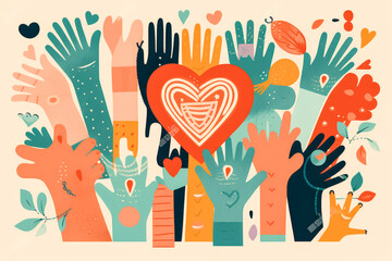 Engaging series of stylized icons showcasing diverse gestures of friendship and love, like hugs and high fives, floating on a soothing pastel backdrop. Generative AI