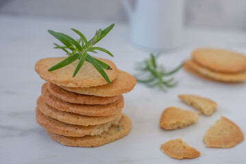 Delicious freshly baked homemade cookies with rosemary
