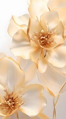 White background and gold art marble abstract art background. Golden line art flower and leaves organic shapes.
