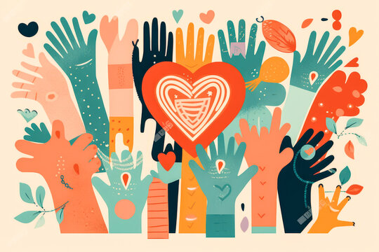 Engaging series of stylized icons showcasing diverse gestures of friendship and love, like hugs and high fives, floating on a soothing pastel backdrop. Generative AI