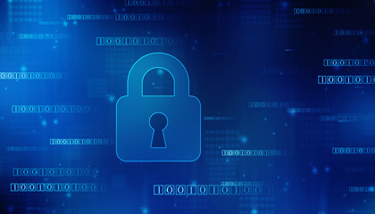 Digital Padlock on abstract technology background, Technology security concept. Modern safety digital background. Protection system, Cyber Security and safety information, personal data concept