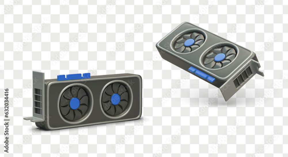 Aufkleber realistic 3d gaming graphics card with coolers for computer. detail for system unit concept. electro