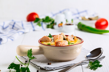 Traditional Finnish soup with salmon.