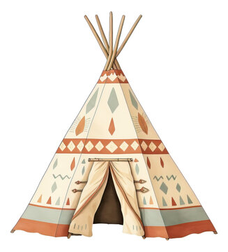 recommend clip art: Hand drawn watercolor tipi tent isolated. Cartoon style illustration.