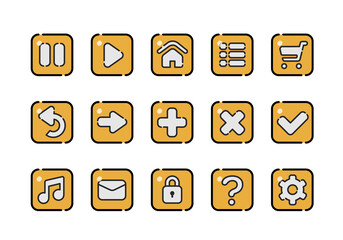 a collection of icons with symbols for a web design. Set of buttons for games, applications and websites. Cute cartoon buttons design. Isolated vector.