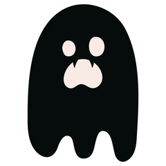 Illustration of black ghost png for halloween, scary cartoon, spooky character, comic, mascot, Halloween costume, sticker, trick or treat event, cute patches, shirt print, children, plush toy, doll