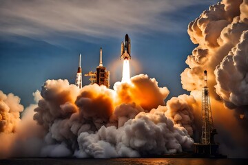 a rocket is lifting off to go in space - Generative AI