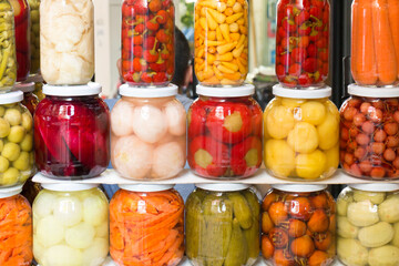 Jars of pickled vegetables