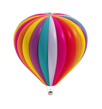 Colorful hot air balloon isolated on transparent background. 3D illustration