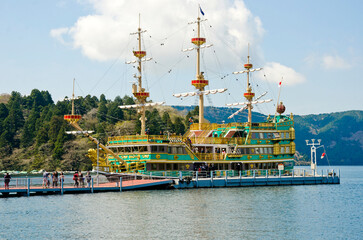 Lake Ashi and mt. Hakone in Hakone town, Japan.