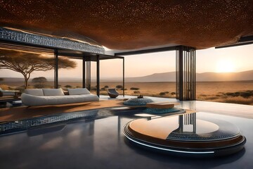 Fototapeta premium A modern house in the dessert - Generative AI