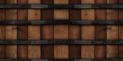 Seamless wooden beer or whiskey barrel with metal straps