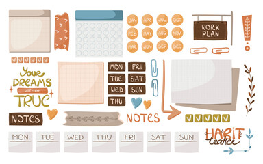 Collection of weekly or daily planner, stickers.