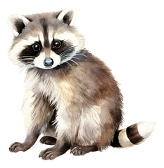 Hand drawn watercolor raccoon isolated.