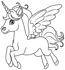Coloring Page of a Cute Unicorn