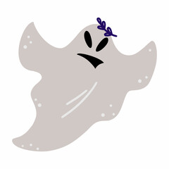Evil ghost on white background. Funny cute illustration for Halloween.