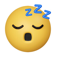 3d Sleeping emoji. Snoring emoticon, Zzz yellow face with closed eyes. icon isolated on gray background. 3d rendering illustration. Clipping path.