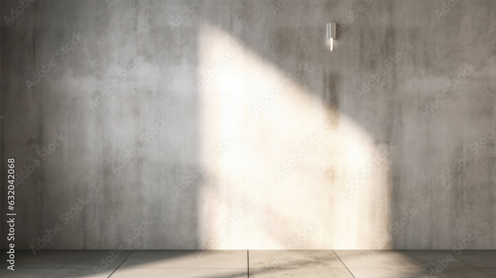 Poster wide empty wall with floor and sunlight. created with generative ai technology.