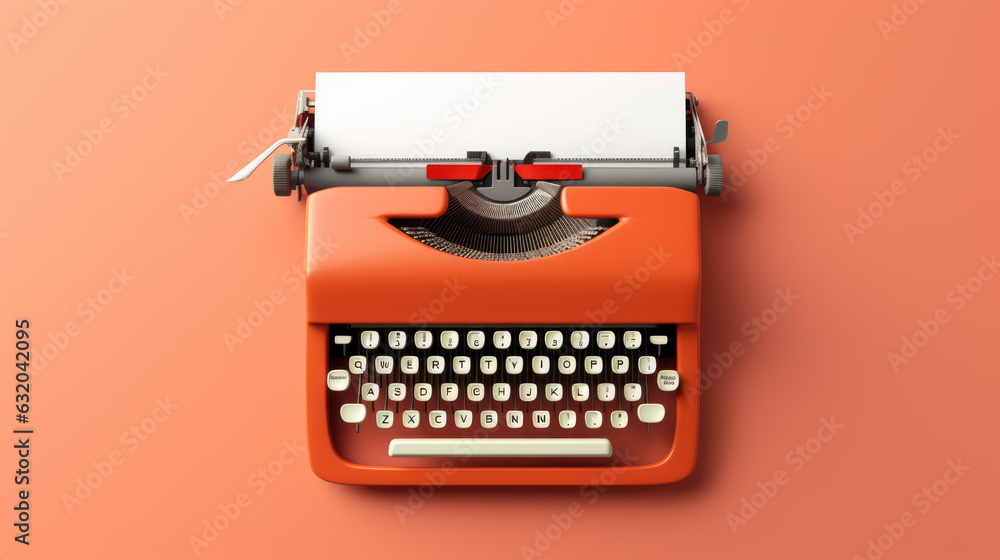 Poster typewriter on orange background. created with generative ai technology.
