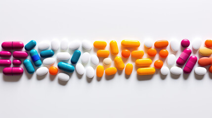 A lot of colorful medication and pills. Top view.Created with Generative AI technology.