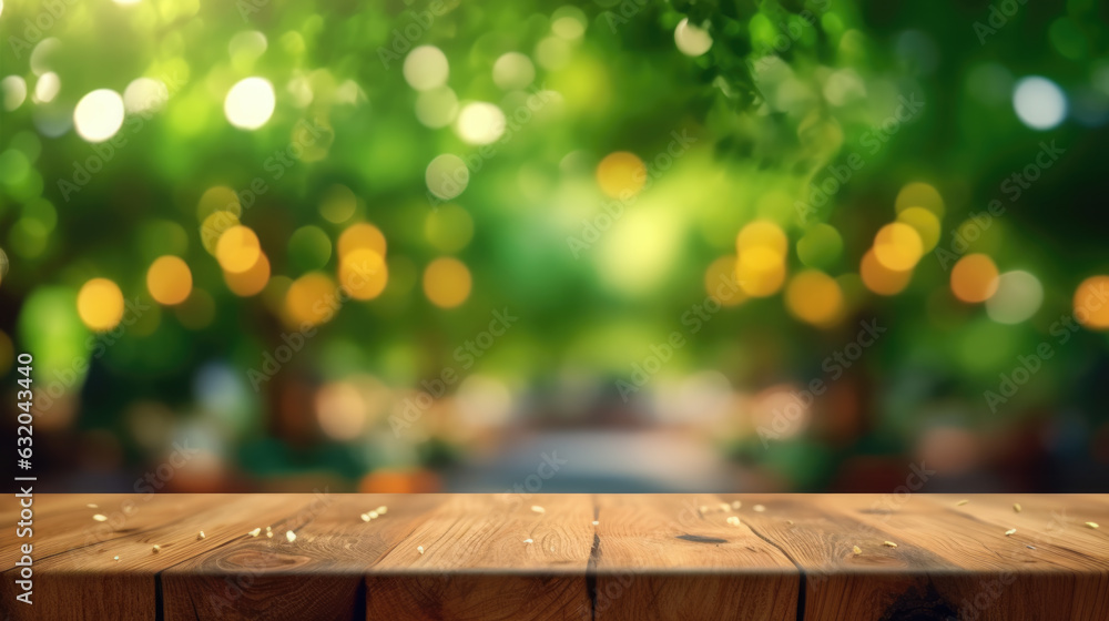 Aufkleber table top and blurred nature summer background.created with generative ai technology.