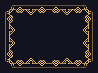 Art deco frame. Vintage linear border in gold color on a black background. Design a template for invitations, leaflets and greeting cards. The style of the 1920s - 1930s. Vector illustration