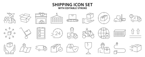 Shipping Icons. Set Icon about Shipping. Shipping Line Icons. Vector Illustration. editable stroke.