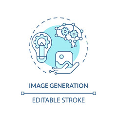 Editable image generation icon concept, isolated vector, AI for SEO blue thin line illustration.