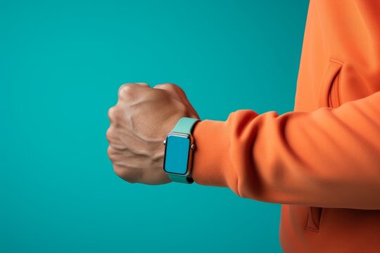 Mockup smartwatch de deporte que lleva un hombre fitness, mockup reloj inteligente para el entrenamiento