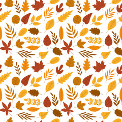 Autumn and thanksgiving seamless pattern with falling leaves Vector illustration